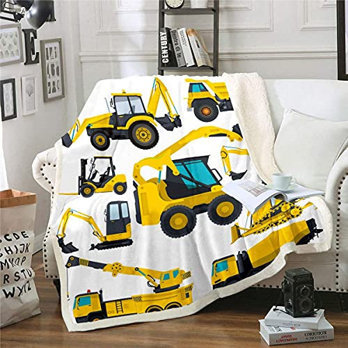 Homewish Couverture en peluche pour enfants - Tracteur de camion - Couverture Sherpa - 100 x 130 cm - Pour enfants, garçons, construction, véhicule - Polaire - Flanelle - Équipement de voiture grue