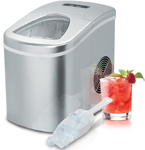 SMETA Máquina de Hielo 2,2 L AutoLimpieza 12 KG/24h, Maquina de Hacer Hielo para Casa Encimera, Maquina Hielo Doméstica para Cubitos de dos Tamaños, con Cesta, Ciclo de Producción de 6-8 Min, Plata
