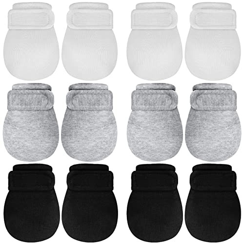 Newcotte 6 Pairs Adjustable Baby Mittens No Scratch Newborn Cotton Breathable Gloves Warm Baby Mitts for Boys (Black,White,Gray)