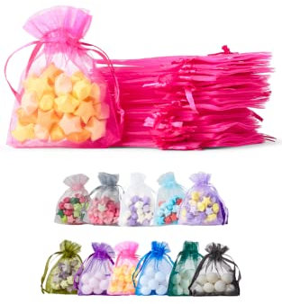 Soul Projekt 50 sacchetti in organza con coulisse per matrimoni, gioielli, compleanni, artigianato, cristalli, caramelle, bomboniere, sacchetti in organza, 7 x 9 x 50 cm, colore: fucsia