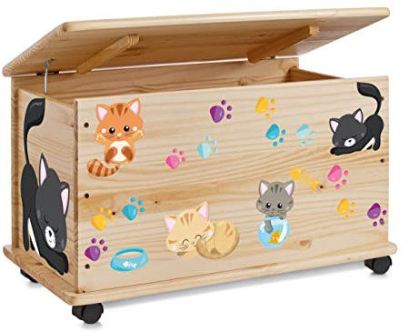 Farbklecks-Collection Spielzeugkiste Katzen - Spielzeugkiste Holzkiste Kinderzimmer Deko personalisierbar
