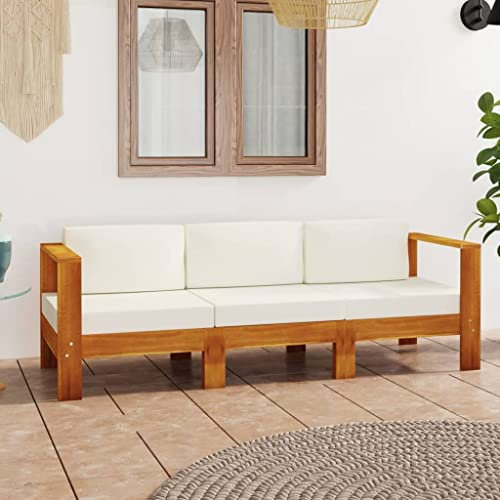 INLIFE 4-Sitzer-Gartensofa mit Cremeweißen Auflagen Massivholz Akazie