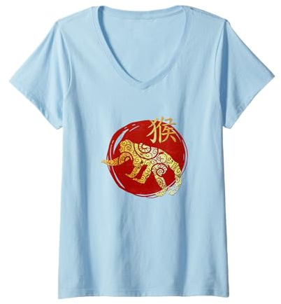 Femme Singe Signe astrologique de l'horoscope zodiaque chinois T-Shirt avec Col en V