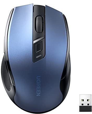 UGREEN Wireless Mouse, Slient Clicks Mouse, 18-Month Battery, Ergonomic Comfort Design, 5-Level Adjustable 4000 DPI, Plug & Play, 6 Buttons, 2.4GHz with USB Mini Receiver, for Laptop, PC, Mac - Blue
