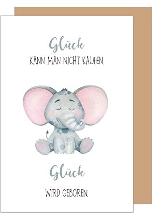 Edition Seidel Premium Glückwunschkarte zur Geburt mit Umschlag. Karte Babykarte Ereigniskarte Grusskarte Glück Elefant Ereignis Mädchen Junge (E269 SW023)