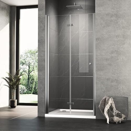 Falttür Duschtür Nische 80cm Duschkabine Rahmenlos Duschabtrennung, Goezes Nischentür Dusche Duschwand 6mm ESG Sicherheitsglas, Duschtrennwand Duschtüren Höhe 185cm