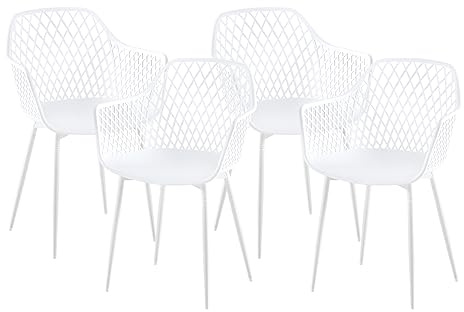 anrekl 4er Set Esszimmerstuhl mit Metallbeine, Armlehnstuhl Küchenstühle Essstühle Sessel Stuhl Sitzfläche für Esszimmer Wohnzimmer, Weiß