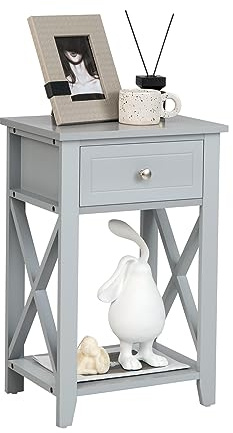 RELAX4LIFE Nachttisch Holz, Beistelltisch mit Schublade, Nachtschrank 2 Ebene, Nachtkommode mit Ablage, Sofatisch für Wohnzimmer, Schlafzimmer und Arbeitszimmer(Gray, 1 Stück)