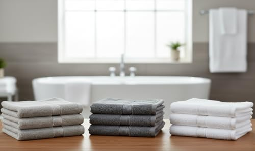 Homewear High Rise Stripe Wash Cloth Set, 12 x 12 Inch - 100% Cotton - Pack of 24, Premium Quality, Gentle and Soft - Grey-White-Shark Grey