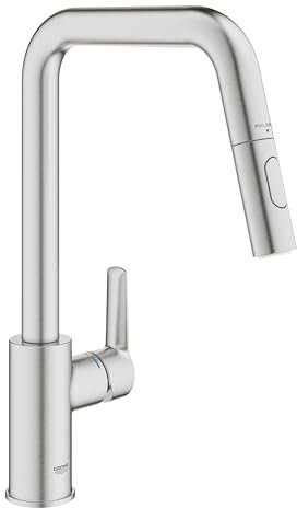 GROHE Start - Einhand-Spültischarmatur (hoher Auslauf, herausziehbare Dual Spülbrause, inkl. Montagewerkzeug, flexibler Anschluss ), supersteel, 30631DC0