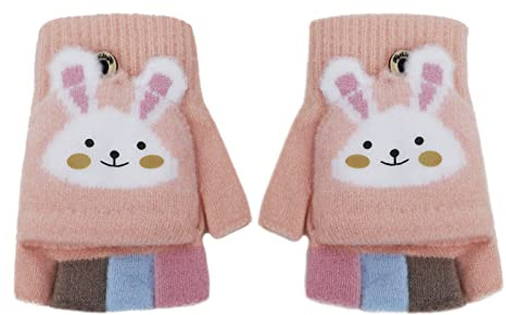 Herbst Winter Baby Warme Kinder Fingerlose Handschuhe Kleinkind Kinderhandschuhe Strickhandschuhe mit Klappe Halbfinger Handschuhe mit Flip Winterhandschuhe Thermo Handschuhe 1-5 Jahre Mädchen