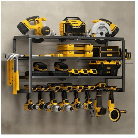 QYMLSH Power Tool Organizer With Charging Station 8 Drill Holders Workshop Wall Mounted Storage Rack Heavy Duty Utility Metal Tool Shelf For Garage Workshop Warehouse