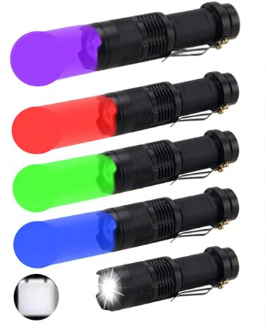 LIAISIMI Lampe de poche LED Lampe de travail multifonctions Mini-lampe portable 3 modes Lampe de poche pliable Idéale pour le camping, la randonnée, la vision nocturne, la pêche de nuit (5, r+b+g+p+w)