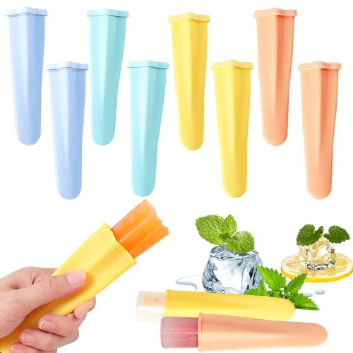 Eisformen Silikon,8Stk Wassereis Eislutscher Bunt,Wiederverwendbare Stieleisformer,popsicle maker,Eisformen Wassereis mit Deckel,Wassereis Formen,Eis am Stiel Formen,Ice Pop Maker BPA frei