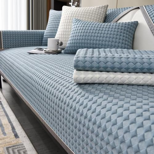 Bettschlange Sofadecken für Sitzfläche, Sofa Überzug, Sofadecke rutschfest, Sofaschoner Sitzfläche, Decke für Sofa Sitzfläche, Couch Schoner Auflage,Blau,70x210cm