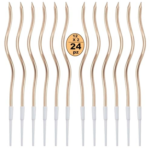 Festa Centro 24 Candele Torta di Compleanno,Candele a Spirale di Compleanno Lunga E Sottile con superficie metallica,Candela a Spirale Cupcake per Compleanno Partito Torta Decorazioni (Champagne)