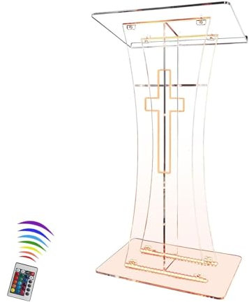 JCSRYD Rednerpult Klappbar Kirchenkanzel mit LED-Beleuchtung, 116 cm Rednerpult mit Breiter Lesefläche und Ablagefläche, für Kirchliche Hochzeitsklassenzimmer