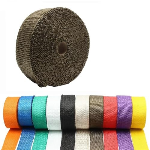 HESHUWEN Hitzeschutzband 1 Stück Motorrad Auspuff Thermoband Wrap Universal 5cm * 5M 10M 15M Fiberglas Schild mit Edelstahlbändern Hitzebeständigkeit Motocross Auspuff Hitzeschutzband(5x10m Green)