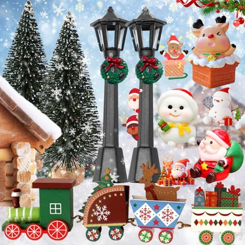 Benaton 8 Stück Weihnachten Zug Deko Wichteltür Zubehör, Weihnachten Zug & Mini Weihnachtsbaum & Straßenlampe & Schneemann Deko Weihnachtsdeko, Kleiner Zug, Elch, Schneemann, Weihnachts Elfen Tür Set