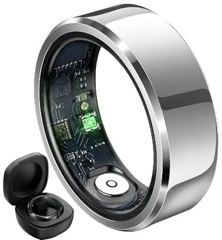 Smart Ring per Donne e Uomini, Anello Fitness Tracker con Custodia di Ricarica, Impermeabile IP68, Batteria da 7 Giorni, Monitoraggio Intelligente Del Sonno(Silver,9#)