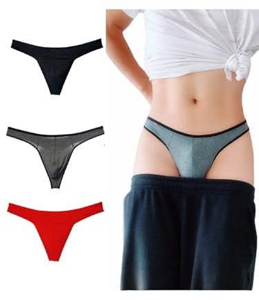 KUKUMOOD Men's Cotton Thong Sports T-back Sexy Classic Black/Red/Grey 3 Pack (L)