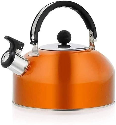 TIST Bouilloire à gaz sifflante en Acier Inoxydable, Bouilloire Domestique légère de 3l, Bouilloire à thé Traditionnelle Vintage ou cafetière sur cuisinière(Orange)