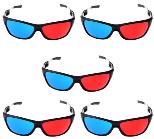 Lckiioy 5X Occhiali 3D Semplice Rosso-Blu Ciano Anaglifi per Gioco e Film 3D (Upgrade Extra Style)