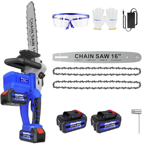 16 Inch Top Handle Chainsaw, 1200W Powerful Electric Petrol Chainsaw Cordless 18000RPM, 13m/s Chain Speed, Petrol Chain Saws with Battery and Charger, Fuel Tank, Auto Chain Lubrication