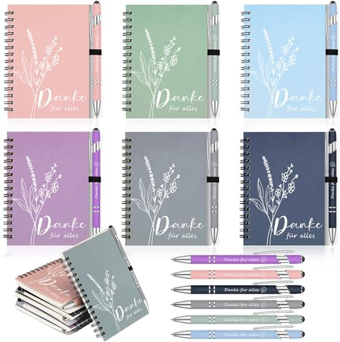 Sinmoe 6 Sets Dankeschön Geschenke Klein Kollegen,Danke für Alles | 6 Spirale Notizblock, 6 Kugelschreiber mit Touchpen, Abschiedsgeschenk, Motivierendes Geschenkset für Weihnachten