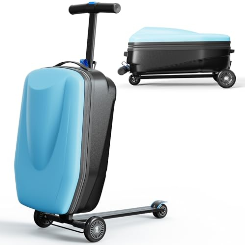 TABU 21 Scooter Suitcase for Kid&Adult,Ride On Scooter Luggage,Light Blue