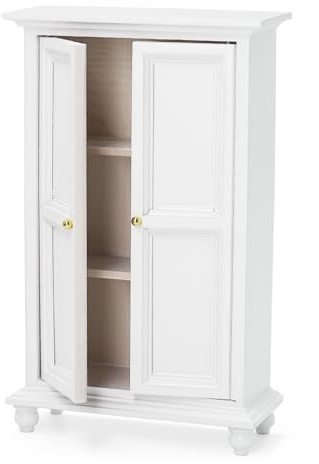 Odoria Puppenhaus Schrank Miniatur Kleiderschrank: 1/12 Maßstab Wandschrank für 15 cm Puppen Schlafzimmer Viktorianisch Vintage - Mini Garderobenschränke Antik Möbel Holz Weiß
