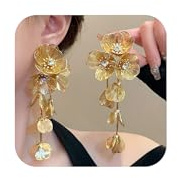 Gold Flower Earrings for Women Floral Pearl Earrings for Women Big Floral Statement Earring Spring Dangle Earring Jewelry Gift