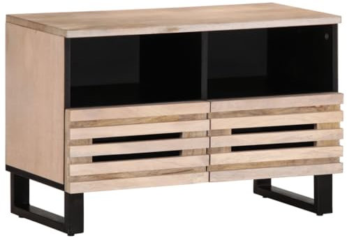 Makastle Meuble TV, Meuble de Salon, Console TV avec Tiroirs et Étagères, Banc TV en Bois, Table TV, Support Télé, Meuble Tele, pour Salon et Bureau, blanc 70x34x46 cm bois massif de manguier
