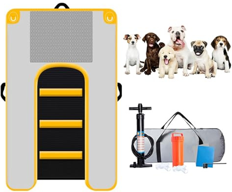 JYHHCYS Plastik Rampe Hund Aufblasbare Hunderampe Für Pool, Hochstabile Pool-Hunderampen Mit Pumpe/Seil/Reparaturset Für Große Hunde, Pool-/See-/Dock-/Sitz-Hunderampe Für Pontonboot Im Wasser(Yellow)