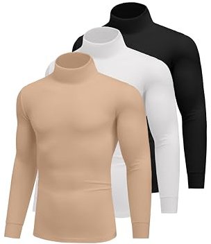 Ekouaer 3pcs Camiseta Interior térmica de Invierno para Hombre Camiseta de Manga Larga con Cuello Alto Negro+Blanco+Caqui XL