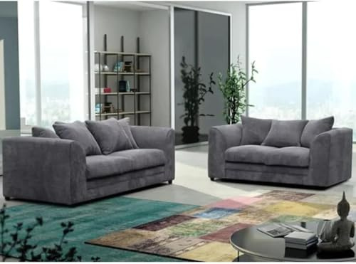 3 and 2 Seater Suite - Value Dual Arm Corner Sofas - Chenille Fabric Sofa Suite - Grey Fabric UK Upholstered 3+2 Sofa Set Suites - Sofas and Couches for Living Room Furniture Lounge (Casper, 3+2)