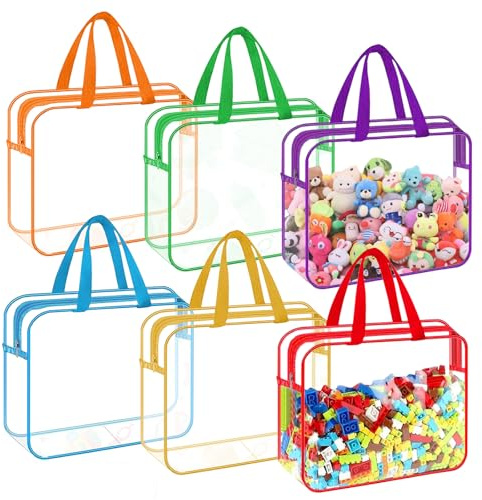 6 Pack Toy Storage Bags with Handles and Zips, Pvc Clear Storage Bags, 11.8x8.6x3.9inch, Reusable Waterproof Toy Storage Organiser for Board Games, Building Blocks, Puzzles, Plush Toys