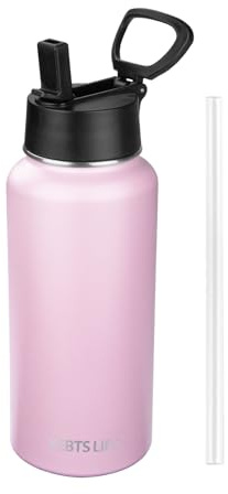YEBTS Life Insulated Water Bottle With Straw,32 oz Vacuum Insulated Stainless Steel Sports Water Flask,Keeps Cold and Hot,Metal Water Bottle Wide Mouth for Gym Travel Camping (Light pink)
