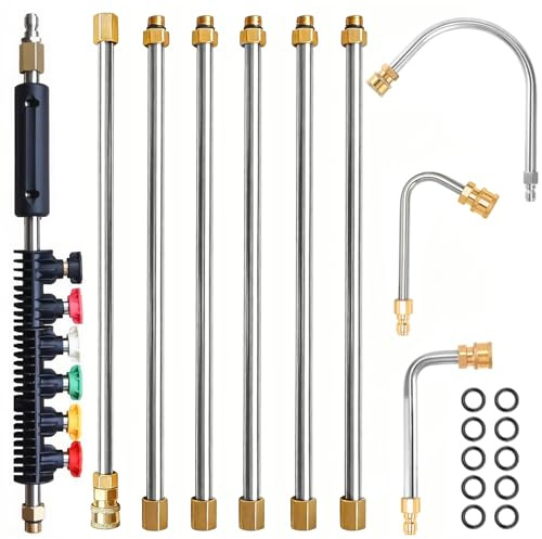 Yolispa Pressure Washer Extension Wand, Power Washer Lance with 6 Nozzle Tips, 30°,90°,120° Curved Rod, 1/4 Quick Connect, 10 Replaceable Anti-Leaked Ring, 4000 PSI Gutter Cleaner Tools