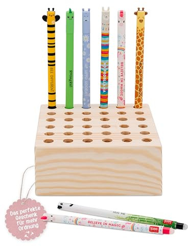 wunderwunsch Stiftehalter für Legami und co aus stabilem Holz, Stifthalter für Buntstifte Kinder Schreibtisch als Geschenk zur Einschulung und Grundschule (ohne Name, quadratisch)