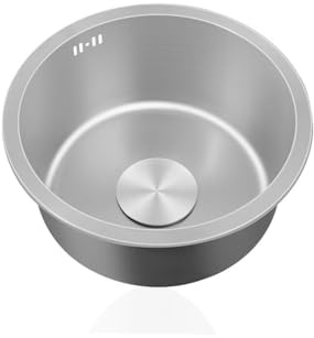 Lavello da Cucina1 Vasca Grigio Lavandino Piccolo Lavelli Cucina Acciaio Inox Lavabo Rotondo con Set Di Drenaggio,Installazione Appoggio o Sottopiano (Ø 34cm)