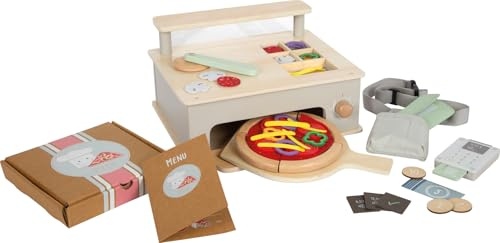 small Foot Pizzeria-Set aus Holz, multifunktionaler Pizzaofen mit umfangreichem Zubehör, hochwertiges Rollenspielset, für Kinder ab 3 Jahren, 12696, Holzfarben