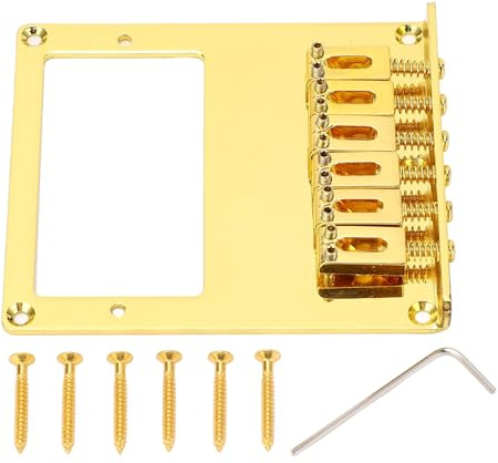 Elektrikgitarrenbrücke Ersatz Gold 6 Saiten Sattel Humbucker Guitar Bridge mit zwei Tonabnehmerlöchern für Telecaster Solid Metal Construction Perfekte Intonation Einfache