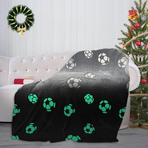 FestiKiva Decke Leuchtet im Dunkeln, 150×130 cm Weicher Flanell-Fleece Jahreszeiten-Übergangsdecke mit Niedlichem Muster Geburtstagsgeschenk für Kinder (Grau-Fußball)
