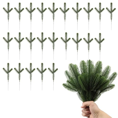 DINGFDENG 24 ramas de abeto artificiales, mini ramas de pino para decoración navideña, guirnalda de Adviento, guirnalda de regalo, realistas y resistentes a la intemperie