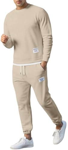 Generisch Trainingsanzug Herren Jogginganzug 2 Teiler Bequeme Waffle Outfit mit Fleece Casual Sportanzug Streetwear Zweiteiler Männer Fitnessanzug Sweatshirt + Jogginghosen Set