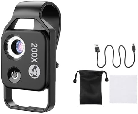 Jooehyer 200X Magnification Microscope Lens Mobile LED Light Micro-Type Pocket Macro Lens for Ios Android All Smartphones,Black