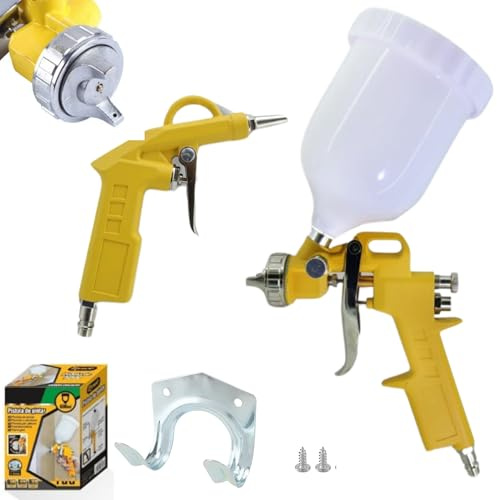 Pistola de Pintura Profesional con Depósito 600cc, Boquilla 1,5mm, Pistola de Aire Pulverización 360°, Válvula de Control de Flujo, para Pintura y Bricolaje (Sin Manguera Compresor)