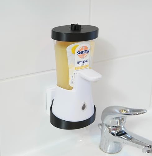 Reiso Works Wandhalterung mit Stecksystem + Deckel – kompatibel mit Sagrotan Dettol No-Touch – integriertes Klebepad oder Schraubmontage (Schwarz)