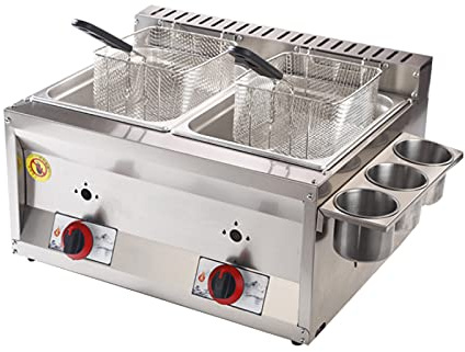 Freidora de gas comercial con depósito de doble cilindro de acero inoxidable de 20 litros - Freidora industrial para restaurantes y cocinas domésticas
